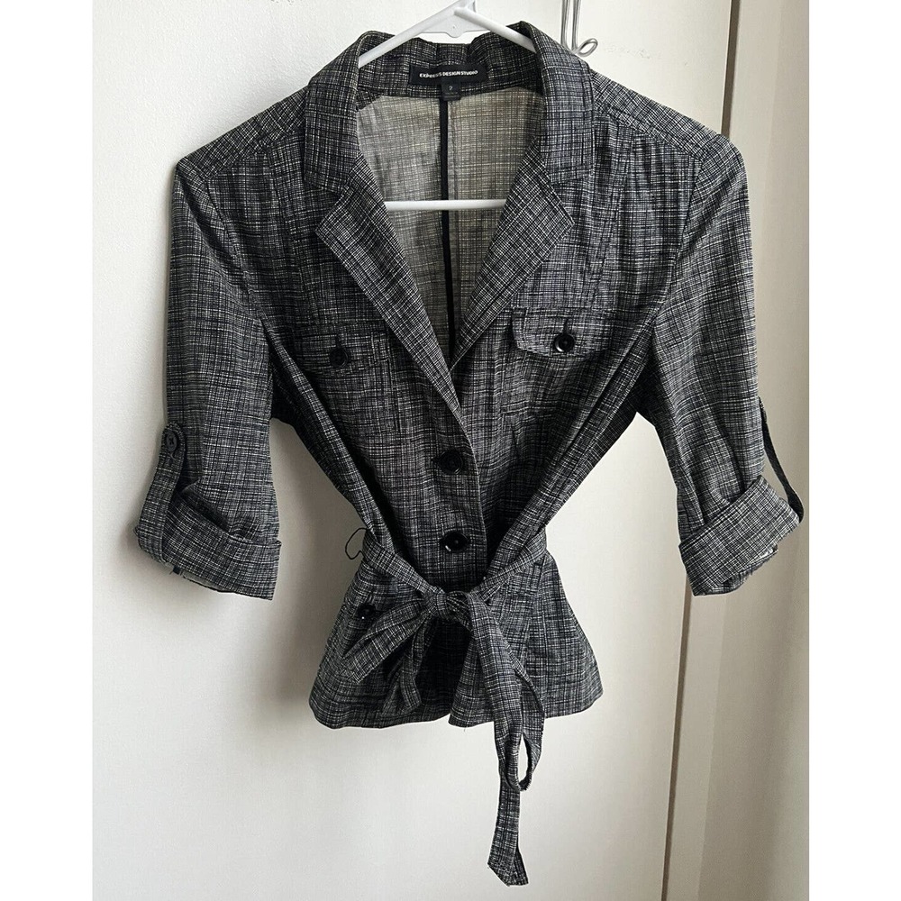 Express Design Studio Light Jacket Button Up Tie Waist Black - Women’s Size 2